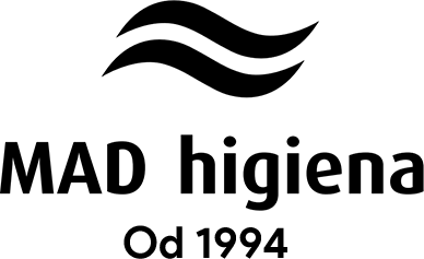 Logo MAD Higiena z charakterystyczną falą i oznaczeniem „Od 1994”